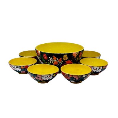 Handcrafted Pottery Bowl - For Yogurt, Desserts, Salad, & Noodles | Pomegranate (Set of 7)