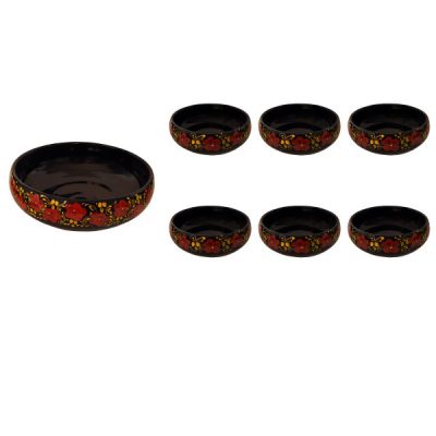 Handcrafted Pottery Bowl - For Yogurt, Desserts, Salad, & Noodles | Golden Flower (Set of 7)