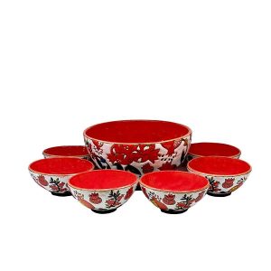 Handcrafted Pottery Bowl with Pomegranate Design – For Yogurt, Desserts, Salad, & Noodles (Set of 7)