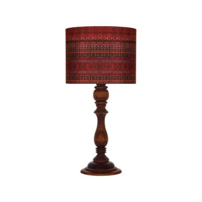 Traditional Wooden Table Lamp with Persian-Inspired Kilim Pattern Shade