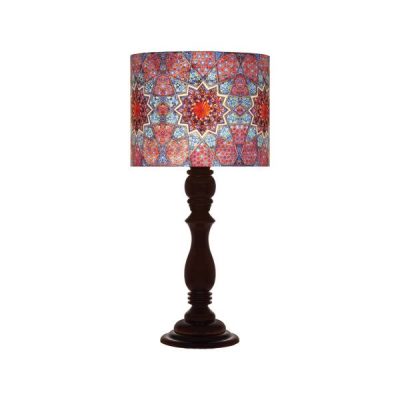 Traditional Wooden Table Lamp with Persian-Inspired Diba Shade