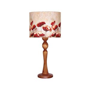 Traditional Wooden Table Lamp with Floral Roses Pattern Shade