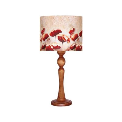 Traditional Wooden Table Lamp with Floral Roses Pattern Shade