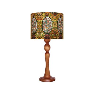 Traditional Wooden Table Lamp with Persian-Inspired Kara Shade