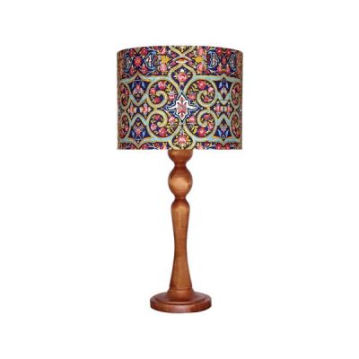 Traditional Wooden Table Lamp with Persian-Inspired Karimi Shade