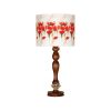 Traditional Wooden Table Lamp with Floral Roses Pattern Shade