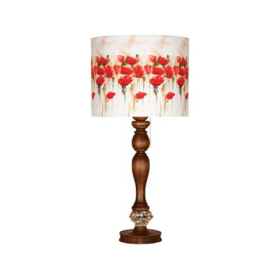 Traditional Wooden Table Lamp with Floral Roses Pattern Shade