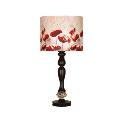 Traditional Wooden Table Lamp with Floral Rose Pattern Shade