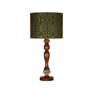 Traditional Wooden Table Lamp with Persian-Inspired Shade