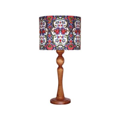 Traditional Wooden Table Lamp with Persian-Inspired Sajedi Shade