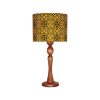 Traditional Wooden Table Lamp with Persian-Inspired Yellow Shade