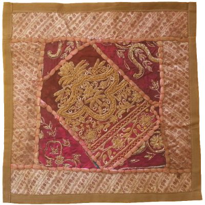 Embroidered Cushion Cover - Dark Red Design