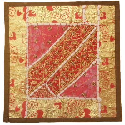 Embroidered Cushion Cover - Red with Golden Suzani Design