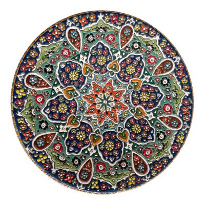 Hand-Painted Persian Minakari Pottery Decorative Display Plate, Galaxy Mandala Enamelwork