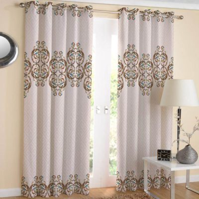 Printed Velvet Eyelet Curtain – Blue Design