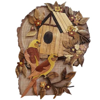 Wood Marquetry Bird Wall Art – Artistic Inlay Artwork for Natural Interior Decoration