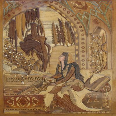 Persian Young Girl Marquetry Wall Art – Artistic Wood Inlay Portrait for Home Decor