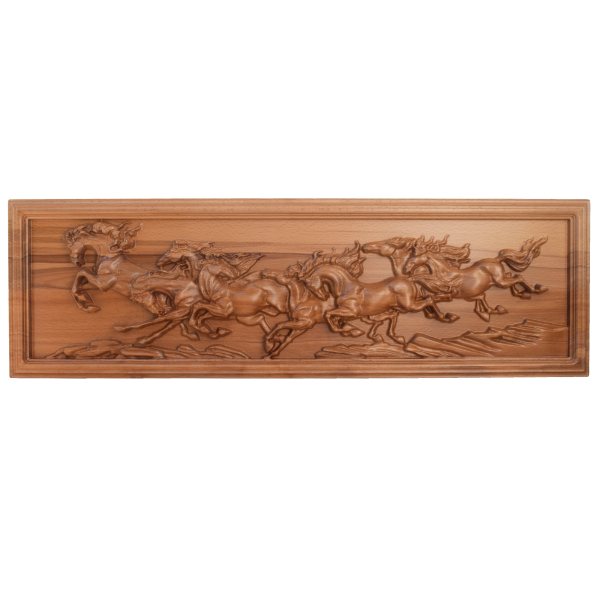 Framed Wood Carved Art Animal Themed Horses