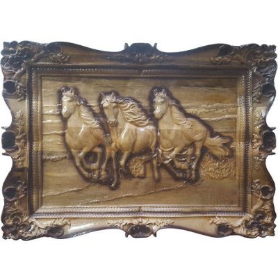 Wood Carved Running Horses Wall Art – Artistic Animal Artwork for Traditional Home Decor