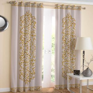 Printed Velvet Eyelet Curtain – Golden Design