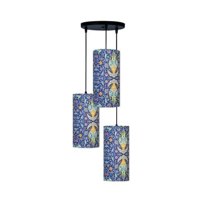 Fabric Cluster Pendant Light with Velvet Cylinder Lampshade Kazemi