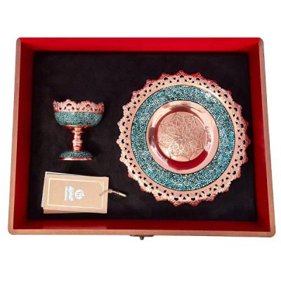 Treasured Persian Artisanal Turquoise inlay Plate and Bowl Gift Set