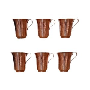 Persian Copper Cup – Set of 6 Handcrafted with Handle for Cold Drinks – Hammered Minel