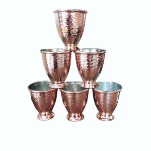 Persian Copper Cup – Set of 6 Handcrafted with Handle for Cold Drinks – Hammered