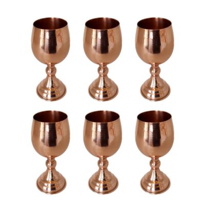 Set of 6 Handcrafted Persian Copper Wine Glass Stemware - Hammered Model Ayne