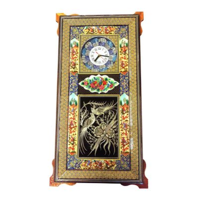 Traditional Persian Khatamkari Wood Wall Clock with Floral Marquetry – Model Faran for Persian-Inspired Interiors