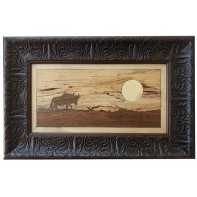 Marquetry Buffalo Wood Wall Art – Artistic Animal Inlay Artwork for Interior Decoration