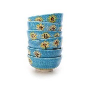 Set of 6 Handmade Decorative Blue Pottery Bowls