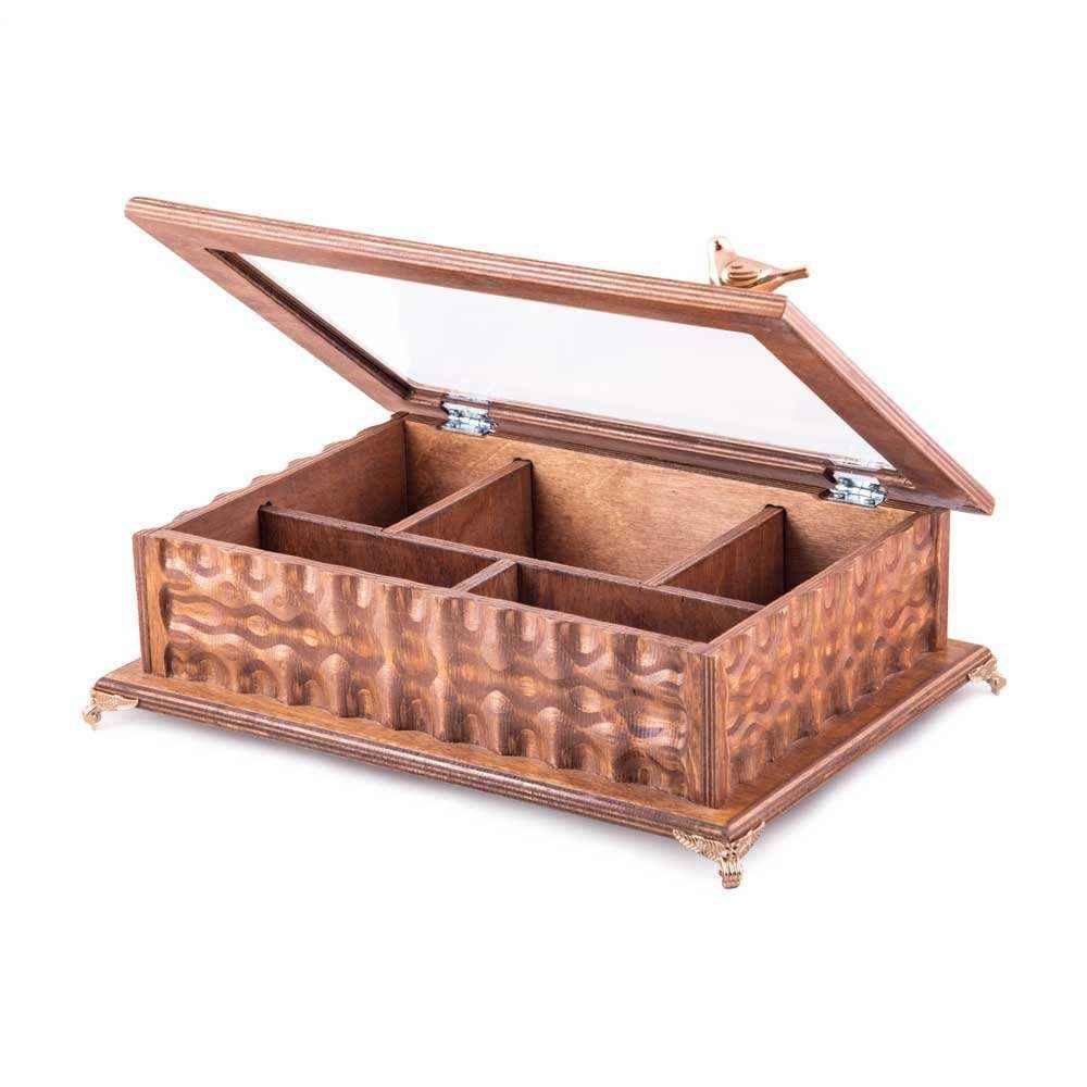 Diba Wooden Organizer Chest – Box with Sectional Tea Storage