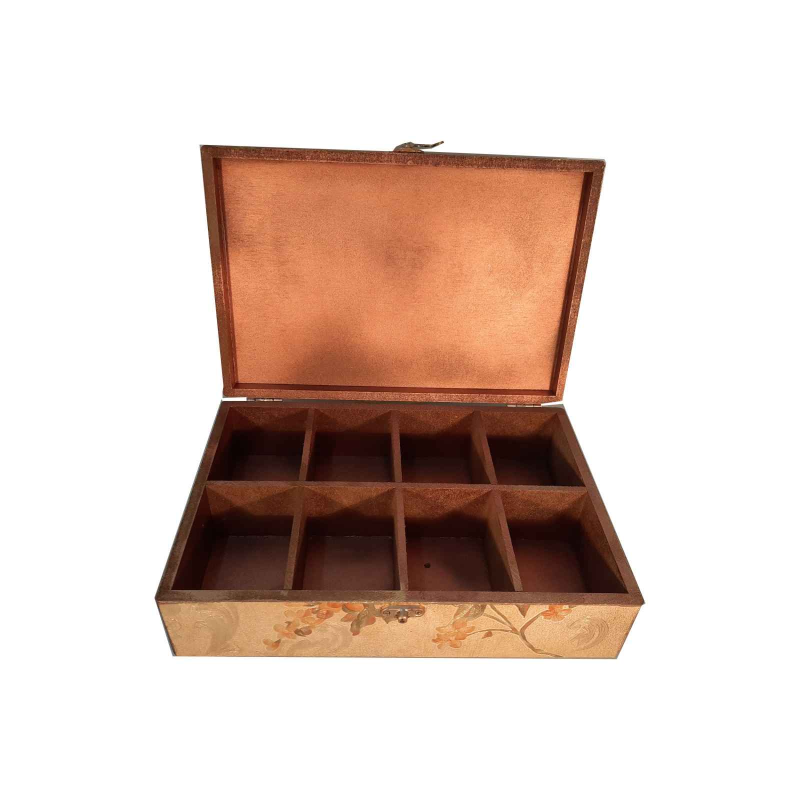 Wheat Design Wooden Tea Organizer – Box with Internal Dividers
