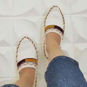 Handcrafted Persian Giveh Shoes – White Striped Tradition Model