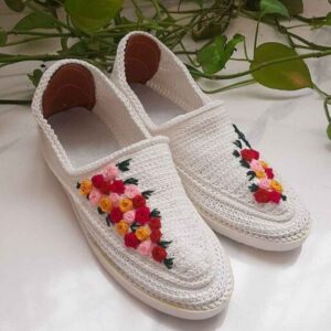 Handcrafted Persian Giveh Shoes – Flower White Floral Model