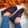 Handcrafted Persian Giveh Shoes - Monir Navy Blue Floral Model