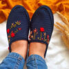 Handcrafted Persian Giveh Shoes - Monir Navy Blue Floral Model