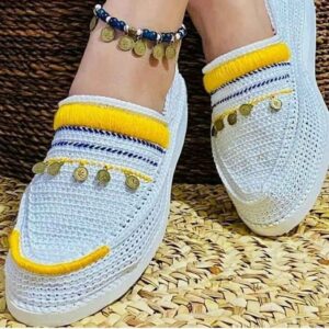 Handcrafted Persian Giveh Shoes – Coin White Nalbinding Model