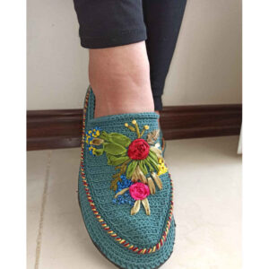 Handcrafted Persian Giveh Shoes – Flower Turquoise Floral Model