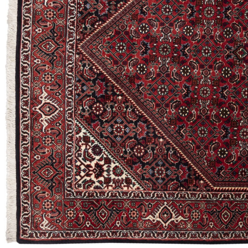 Hand-Knotted Persian Bijar Hoor 2-Meter Runner Rug (Mahi Medallion / Herati) – Red Silk & Wool