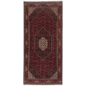 Hand-Knotted Persian Bijar Hoor 2-Meter Runner Rug (Mahi Medallion / Herati) – Red Silk & Wool