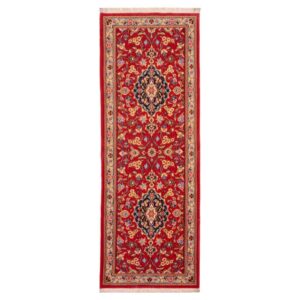 Hand-Knotted Persian Qom Nafas 2-Meter Runner Rug (Classical Floral Medallion) – Red Kork Wool