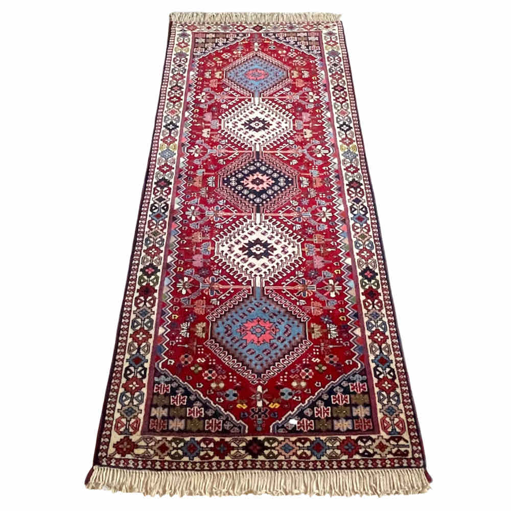Hand-Knotted Persian Bakhtiyari Ghashghaei Runner Rug (Tribal Geometric Diamond) – Red Wool