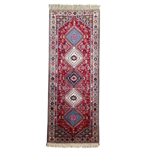 Hand-Knotted Persian Bakhtiyari Ghashghaei Runner Rug (Tribal Geometric Diamond) – Red Wool