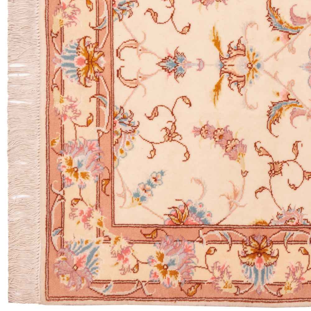 Hand-Knotted Persian Tabriz Yara Runner Rug (Elegant All-over Floral) – Cream Silk & Wool