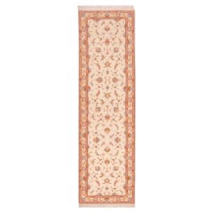 Hand-Knotted Persian Tabriz Yara Runner Rug (Elegant All-over Floral) – Cream Silk & Wool