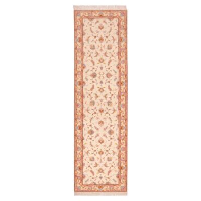 Hand-Knotted Persian Tabriz Yara Runner Rug (Elegant All-over Floral) - Cream Silk & Wool