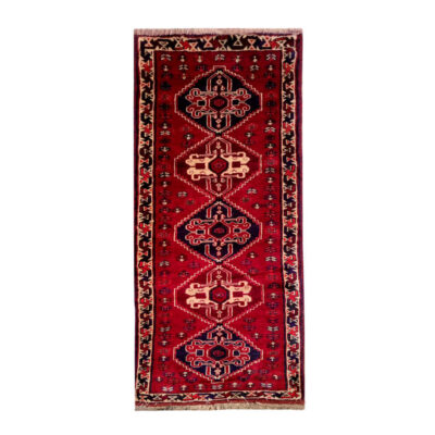 Hand-Knotted Persian Shiraz Koli Runner Rug (Qashqai Geometric Diamond) - Red Wool