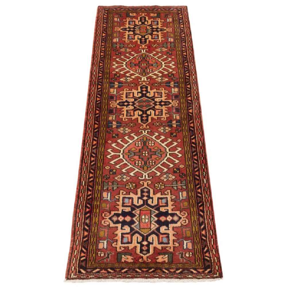 Hand-Knotted Persian Azin Runner Rug (Tribal Geometric Medallion Pattern) – Brown Wool